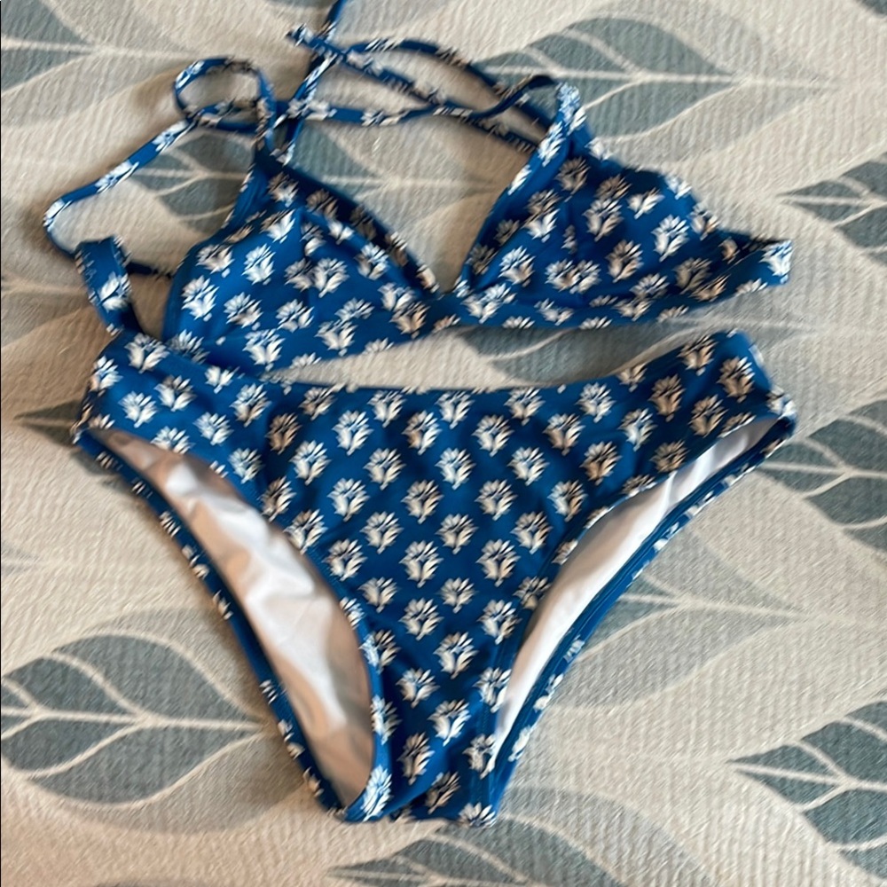 Blue and White Patterned Bikini